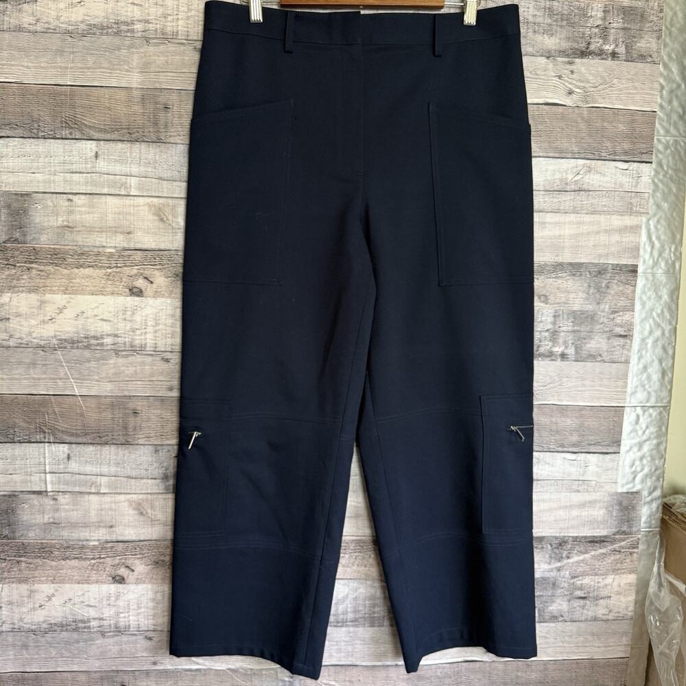 Theory Womens Blue Utility Cargo Wide Leg Cropped Twill Pants Wool Blend 12
